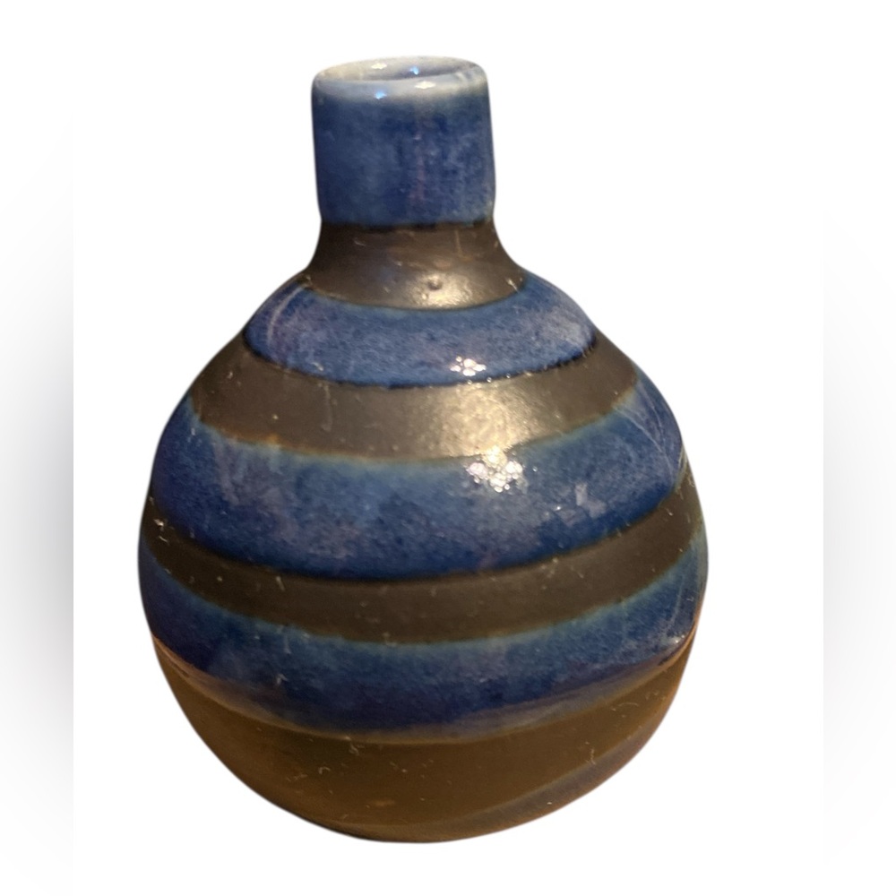 Vintage Blue and Gray Striped Vase
